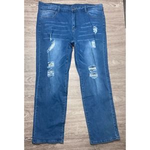 Women’s Plus Size Distressed Stretch Jeans 18W 2X Blue Denim